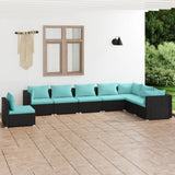 8 Piece Garden Lounge Set with Cushions Poly Rattan Black