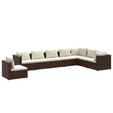 8 Piece Garden Lounge Set with Cushions Poly Rattan Brown - Front View