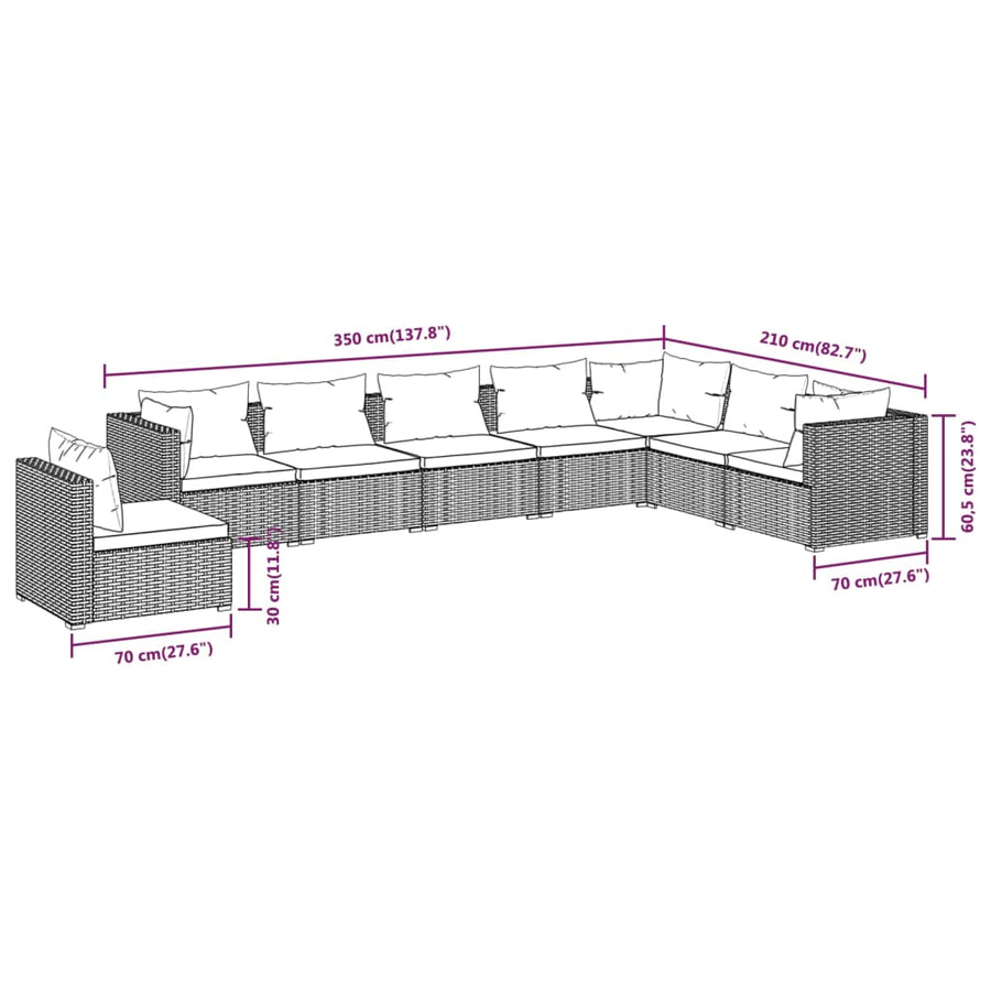 8 Piece Garden Lounge Set with Cushions Poly Rattan Brown