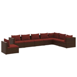 8 Piece Garden Lounge Set with Cushions Poly Rattan Brown - Front View