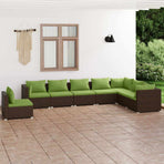 8 Piece Garden Lounge Set with Cushions Poly Rattan Brown