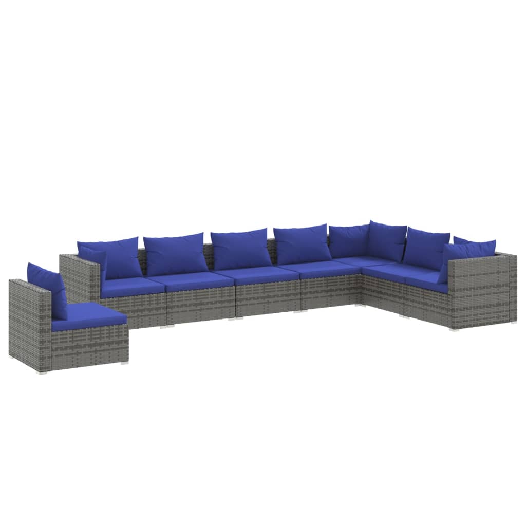 8 Piece Garden Lounge Set with Cushions Poly Rattan Grey