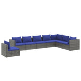 8 Piece Garden Lounge Set with Cushions Poly Rattan Grey - Front View