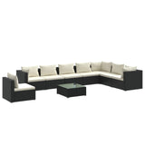 9 Piece Garden Lounge Set with Cushions Poly Rattan Black - Front View