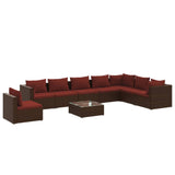 9 Piece Garden Lounge Set with Cushions Poly Rattan Brown - Front View