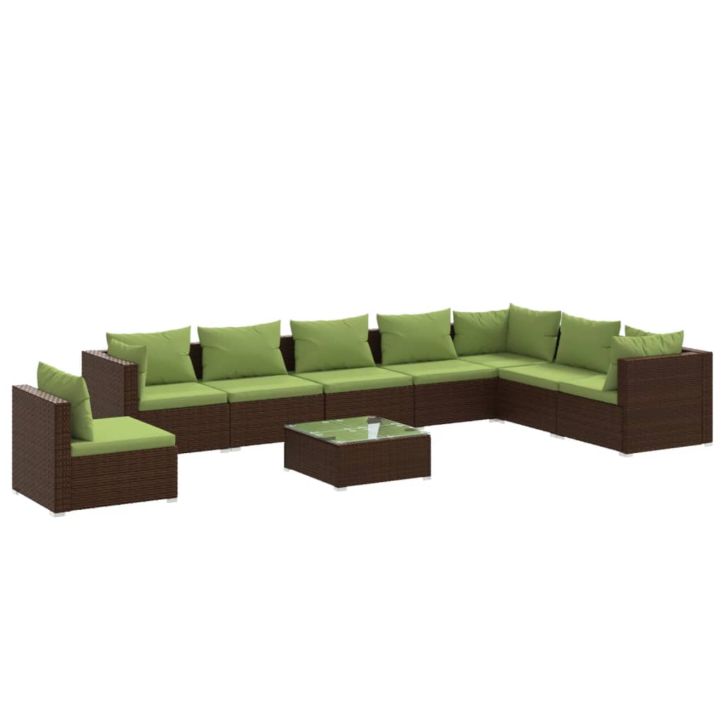 9 Piece Garden Lounge Set with Cushions Poly Rattan Brown