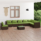 9 Piece Garden Lounge Set with Cushions Poly Rattan Brown
