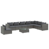 9 Piece Garden Lounge Set with Cushions Poly Rattan Grey - Front View