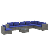 9 Piece Garden Lounge Set with Cushions Poly Rattan Grey - Front View
