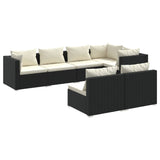 7 Piece Garden Lounge Set with Cushions Black Poly Rattan - Front View