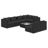 8 Piece Garden Lounge Set with Cushions Black Poly Rattan - Front View