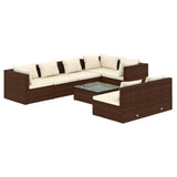 8 Piece Garden Lounge Set with Cushions Brown Poly Rattan - Front View