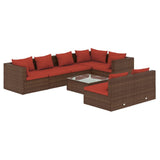 8 Piece Garden Lounge Set with Cushions Brown Poly Rattan - Front View