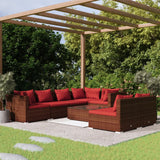 8 Piece Garden Lounge Set with Cushions Brown Poly Rattan