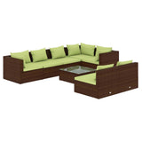 8 Piece Garden Lounge Set with Cushions Brown Poly Rattan - Front View