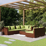 8 Piece Garden Lounge Set with Cushions Brown Poly Rattan