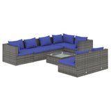 8 Piece Garden Lounge Set with Cushions Grey Poly Rattan