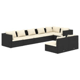8 Piece Garden Lounge Set with Cushions Black Poly Rattan - Front View