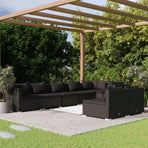8 Piece Garden Lounge Set with Cushions Black Poly Rattan