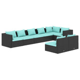 8 Piece Garden Lounge Set with Cushions Black Poly Rattan