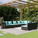 8 Piece Garden Lounge Set with Cushions Black Poly Rattan