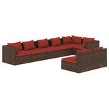 8 Piece Garden Lounge Set with Cushions Brown Poly Rattan - Front View