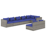 8 Piece Garden Lounge Set with Cushions Grey Poly Rattan - Front View