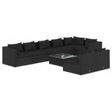 9 Piece Garden Lounge Set with Cushions Black Poly Rattan - Front View