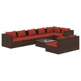 9 Piece Garden Lounge Set with Cushions Brown Poly Rattan - Front View
