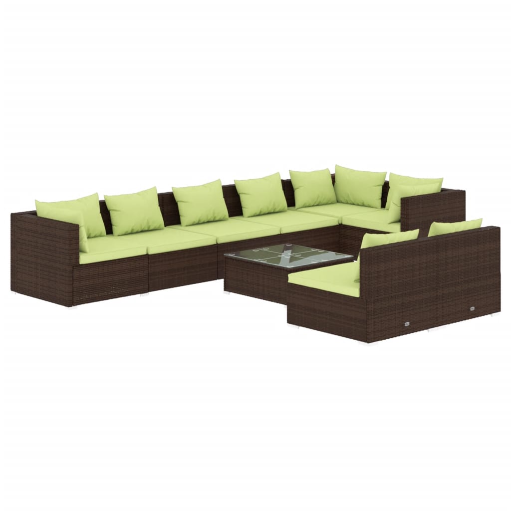 9 Piece Garden Lounge Set with Cushions Brown Poly Rattan