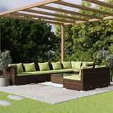9 Piece Garden Lounge Set with Cushions Brown Poly Rattan