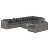 9 Piece Garden Lounge Set with Cushions Grey Poly Rattan - Front View