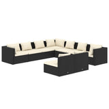 9 Piece Garden Lounge Set with Cushions Black Poly Rattan - Front View