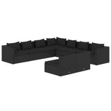 9 Piece Garden Lounge Set with Cushions Black Poly Rattan - Front View