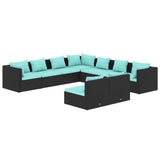 9 Piece Garden Lounge Set with Cushions Black Poly Rattan