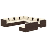 9 Piece Garden Lounge Set with Cushions Brown Poly Rattan - Front View