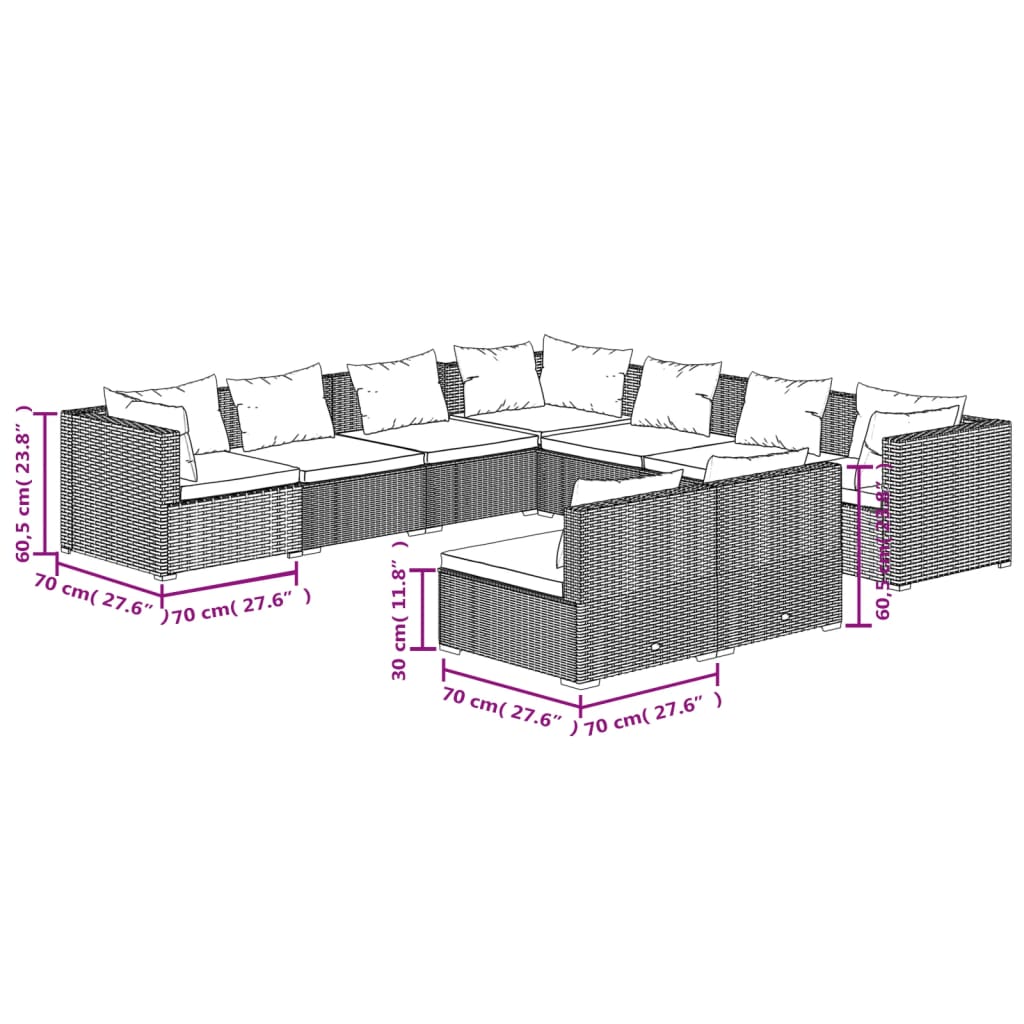 9 Piece Garden Lounge Set with Cushions Brown Poly Rattan