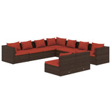 9 Piece Garden Lounge Set with Cushions Brown Poly Rattan