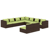 9 Piece Garden Lounge Set with Cushions Brown Poly Rattan - Front View