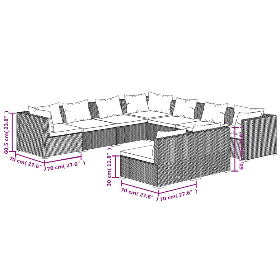 9 Piece Garden Lounge Set with Cushions Brown Poly Rattan