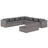 9 Piece Garden Lounge Set with Cushions Grey Poly Rattan - Front View