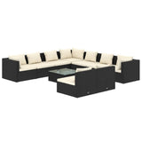 10 Piece Garden Lounge Set with Cushions Black Poly Rattan - Front View