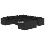 10 Piece Garden Lounge Set with Cushions Black Poly Rattan - Front View