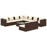 10 Piece Garden Lounge Set with Cushions Brown Poly Rattan - Front View