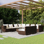 10 Piece Garden Lounge Set with Cushions Brown Poly Rattan