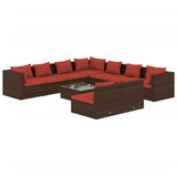 10 Piece Garden Lounge Set with Cushions Brown Poly Rattan