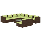 10 Piece Garden Lounge Set with Cushions Brown Poly Rattan