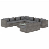 10 Piece Garden Lounge Set with Cushions Grey Poly Rattan - Front View