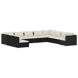 10 Piece Garden Lounge Set with Cushions Black Poly Rattan - Front View