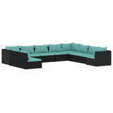 10 Piece Garden Lounge Set with Cushions Black Poly Rattan - Front View